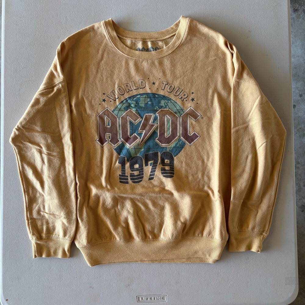AC/DC Yellow Crewneck Top with Graphic Design
